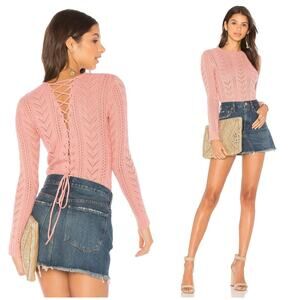 TULAROSA x REVOLVE Fulton Sweater Rose Mauve Pointelle Knit Lace-Up Back | XS